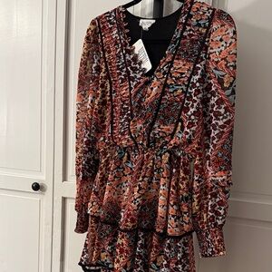 Allison NY Long Sleeve Tiered Skirt Mini Dress